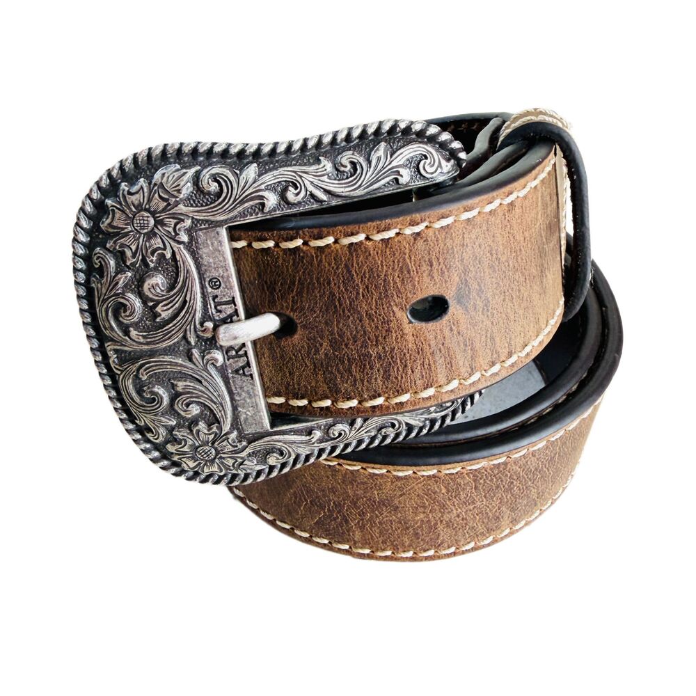 ARIAT Brown Distressed Leather Western Belt M Unisex 2007 Limited Edition Buckle